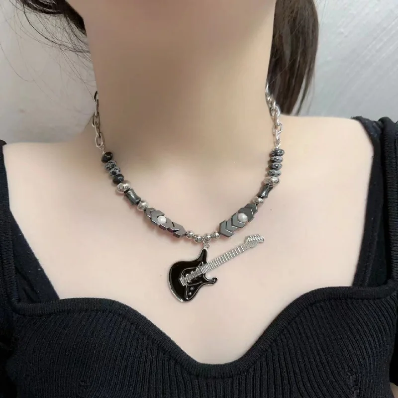Upgrade Your Jewelry Collection For Less Women's Punk Guitar Pendant Choker