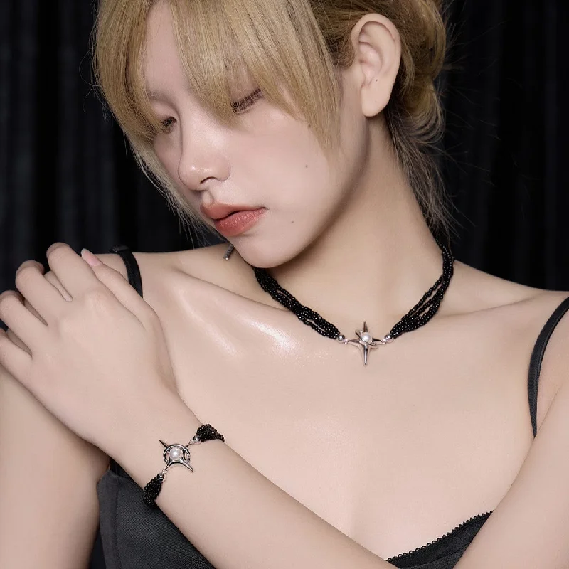 Shop Dazzling Jewelry At The Best Prices Women's Punk Star Layered Pearl Bracelet