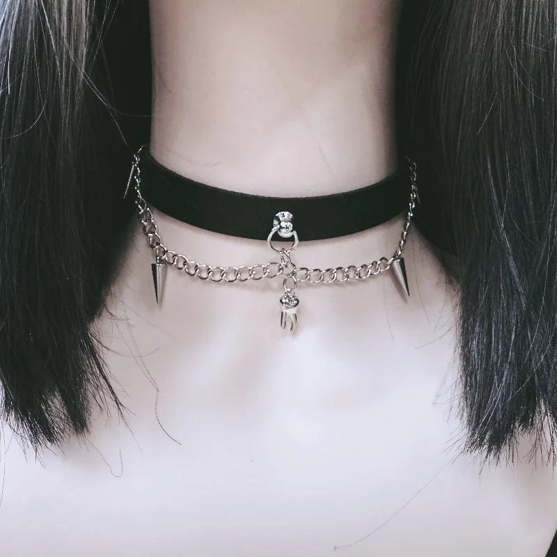 Women's Punk Studded Chain Faux Leather Choker