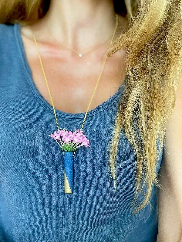 Elevate Your Outfit With Discounted Statement Jewelry Blue Concrete Vase Necklace by Cluster