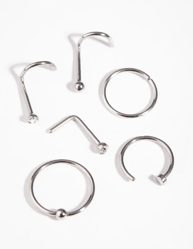 Rhodium Classic Mix 6-Pack Nose Piercings