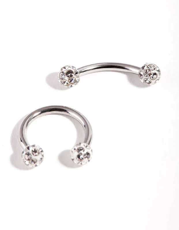 Surgical Steel Diamante Horseshoe Barbell 2 Pack