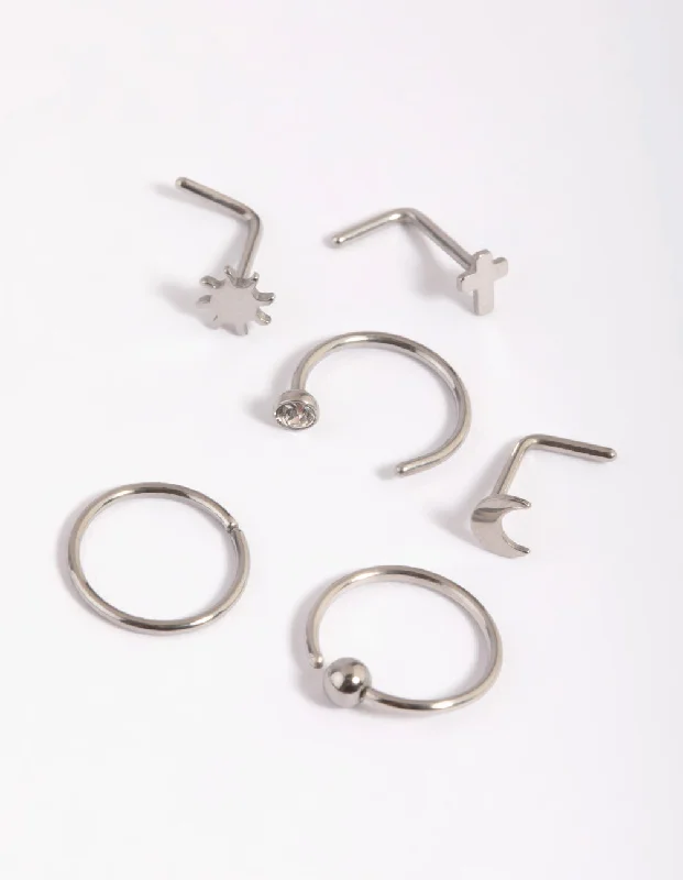 Surgical Steel Moon and Cross Nose Studs