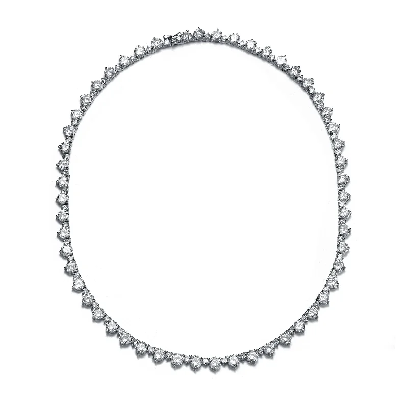 White Gold Plated With Diamond Cubic Zirconia Tennis Chain Necklace