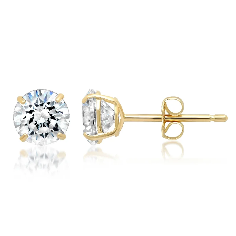 High-End Sparkle, Low-End Prices – Jewelry Sale Live 14k Solid Gold Round Cut Stud Earrings with Genuine Swarovski Zirconia