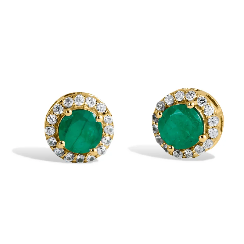 Exclusive Jewelry Sale – Shine For Less 18K Gold Vermeil 1.30Gtw Natural Emerald & White Zircon Stud Earrings