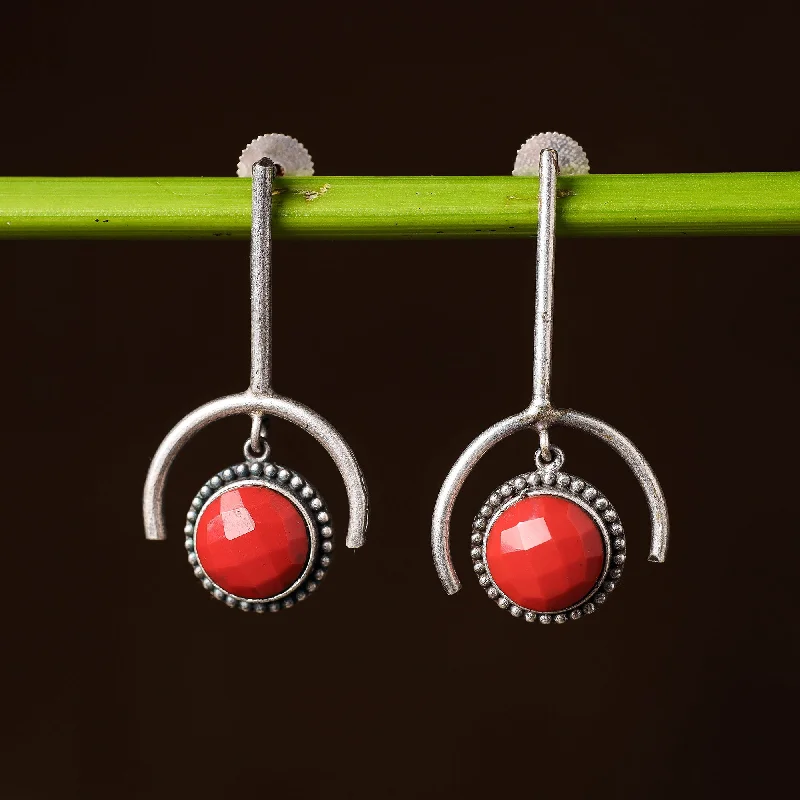 Grab Your Dream Jewelry At The Lowest Prices Antique Silver Finish Oxidised Brass Base Stone Work Dangle Earrings