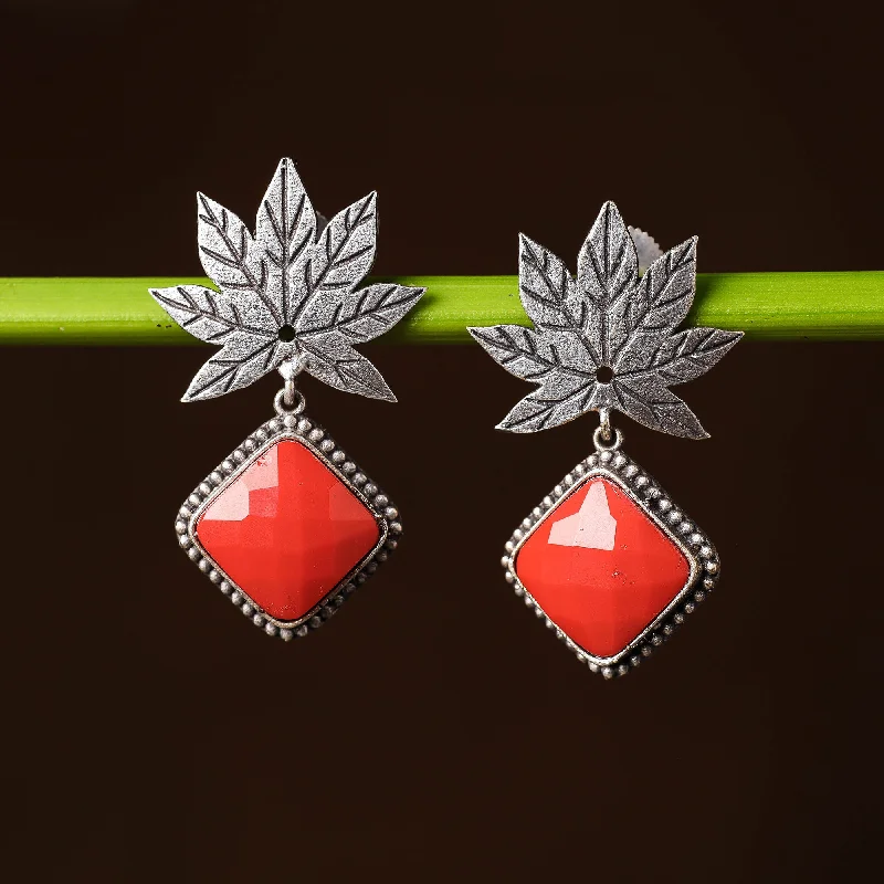 Shop Trending Jewelry With Exclusive Savings Antique Silver Finish Oxidised Brass Base Stone Work Earrings