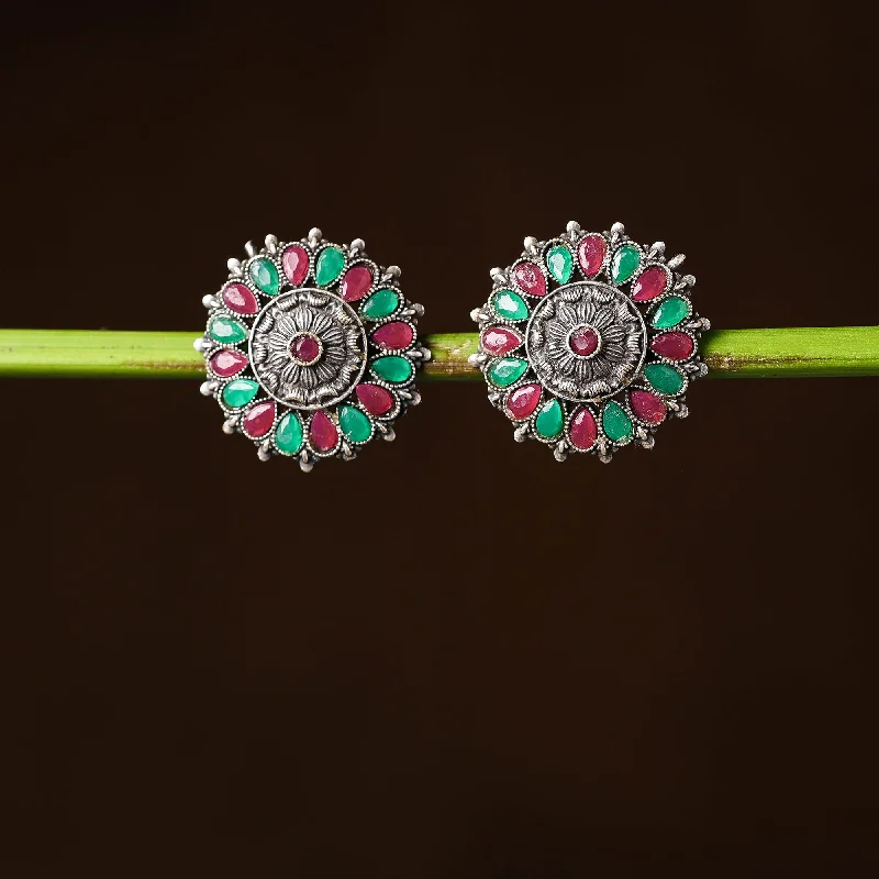 Dazzle With Discounts – Shop Jewelry On Sale Antique Silver Finish Oxidised Brass Base Stone Work Stud Earrings