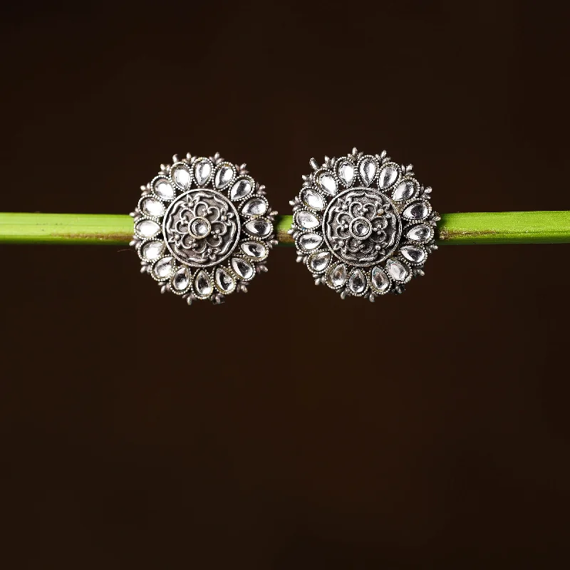 Exclusive Gemstone Jewelry At Special Prices Antique Silver Finish Oxidised Brass Base Stone Work Stud Earrings