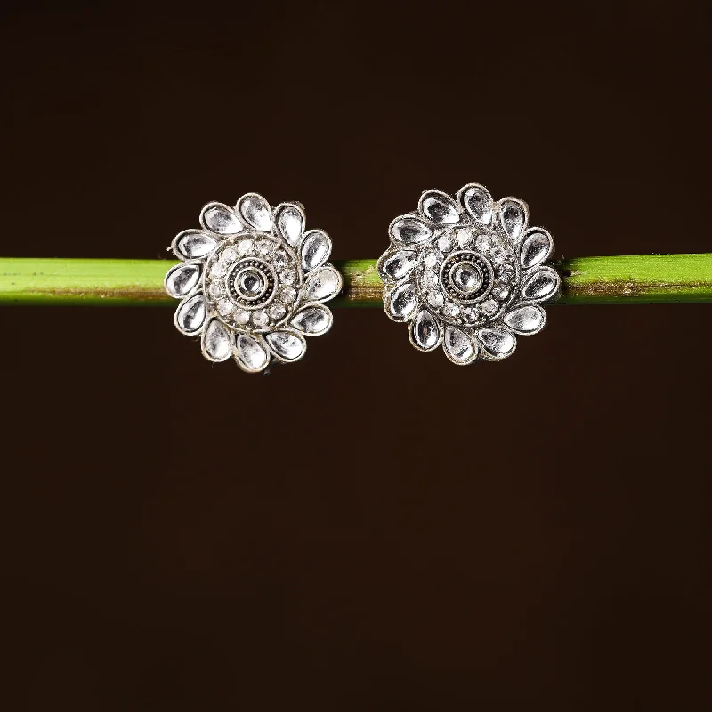 Luxury Meets Affordability – Jewelry Sale Now Live Antique Silver Finish Oxidised Brass Base Stone Work Stud Earrings