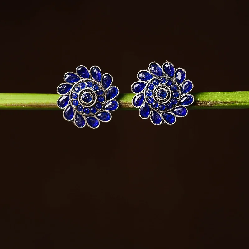 Stunning Jewelry At A Fraction Of The Price Antique Silver Finish Oxidised Brass Base Stone Work Stud Earrings