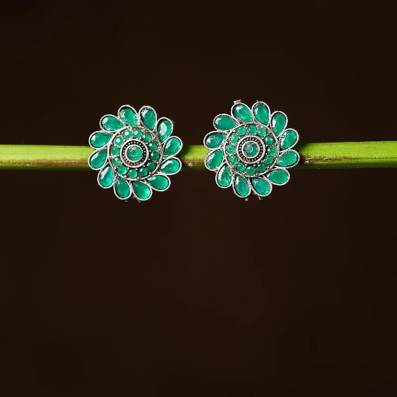 Shop Stylish Jewelry Now And Save Big Antique Silver Finish Oxidised Brass Base Stone Work Stud Earrings