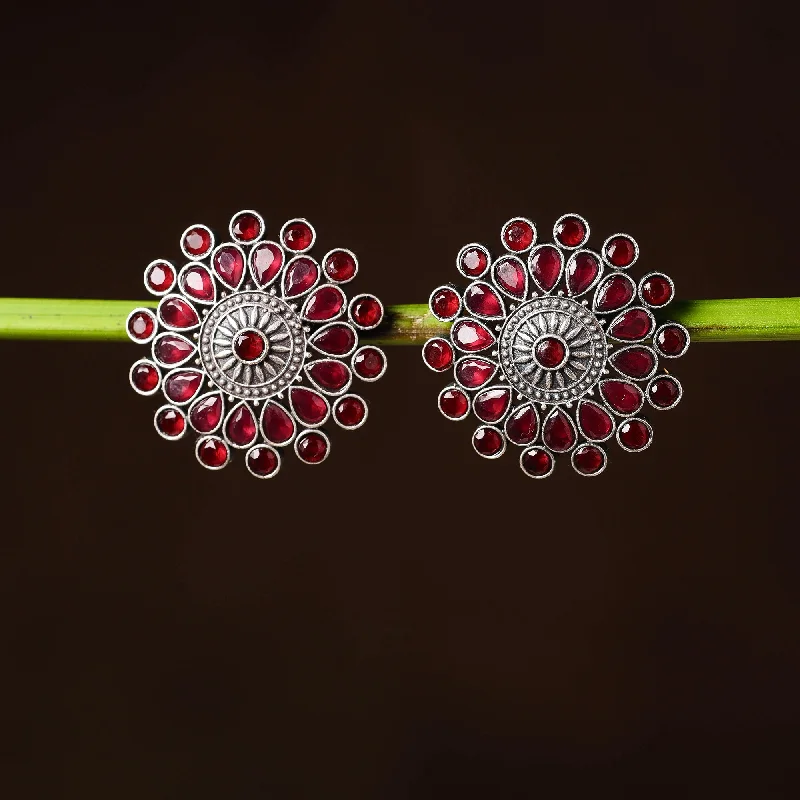 Handcrafted Jewelry Sale – Unique Designs At Low Prices Antique Silver Finish Oxidised Brass Base Stone Work Stud Earrings