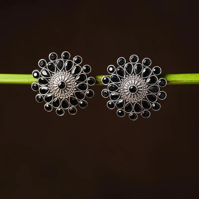 Flash Sale On Stunning Jewelry – Don't Miss Out Antique Silver Finish Oxidised Brass Base Stone Work Stud Earrings