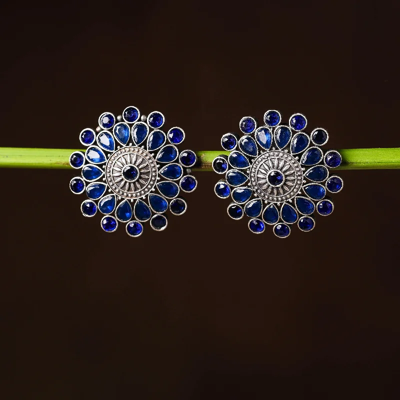 Limited-Time Offer On Elegant Jewelry Pieces Antique Silver Finish Oxidised Brass Base Stone Work Stud Earrings