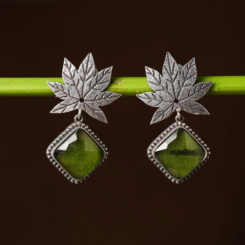 Luxury Jewelry Now At Special Promotional Rates Antique Silver Finish Oxidised Brass Base Stone Work Earrings