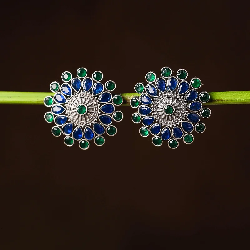 Limited-Stock Jewelry Sale – Once It's Gone, It's Gone Antique Silver Finish Oxidised Brass Base Stone Work Stud Earrings