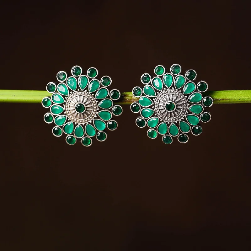 Affordable Luxury Jewelry For Every Occasion Antique Silver Finish Oxidised Brass Base Stone Work Stud Earrings