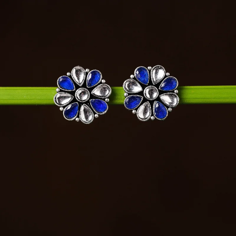 Trending Jewelry Now Available At Exclusive Prices Antique Silver Finish Oxidised Brass Base Stone Work Stud Earrings