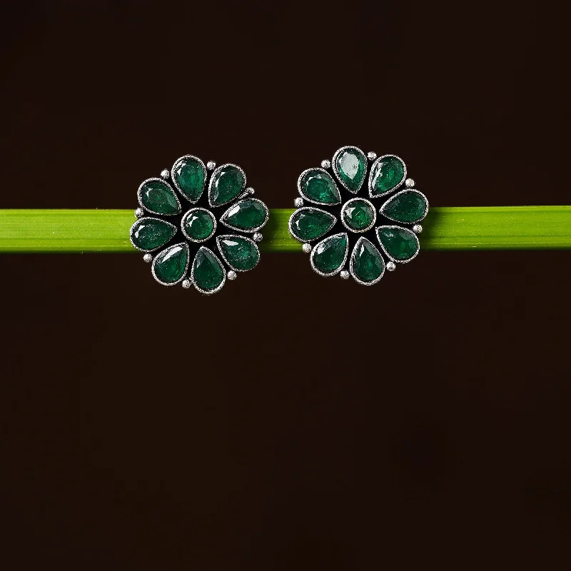 Shop Dazzling Jewelry With Special Promotional Discounts Antique Silver Finish Oxidised Brass Base Stone Work Stud Earrings