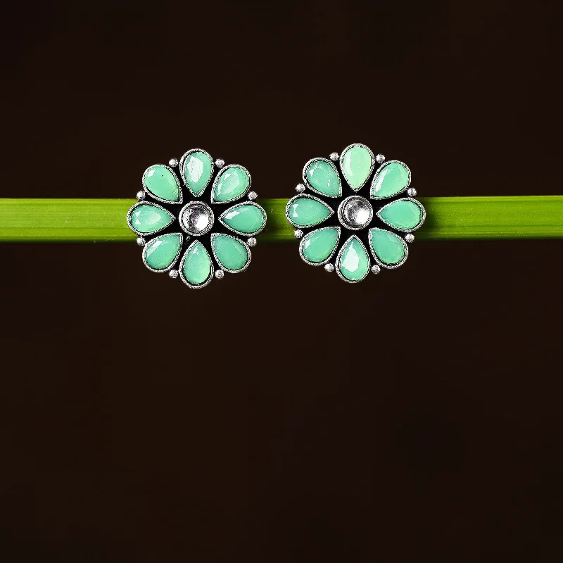 Unique Jewelry Designs Now At Discounted Rates Antique Silver Finish Oxidised Brass Base Stone Work Stud Earrings