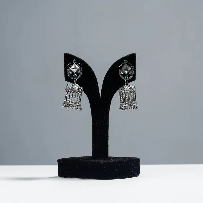 Fashion-Forward Geometric Jewelry For Contemporary Style Antique Silver Finish Oxidised Brass Base Jhumki Earrings
