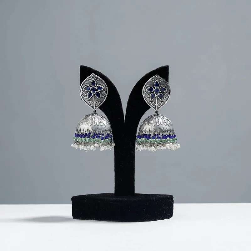 Modern Statement Jewelry For Bold Styling Antique Silver Finish Oxidised Brass Base Jhumki Earrings