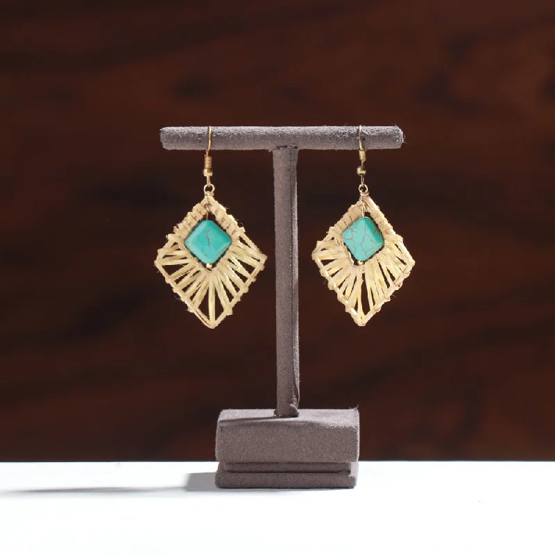 Handcrafted Diamond Shaped Bamboo Earrings