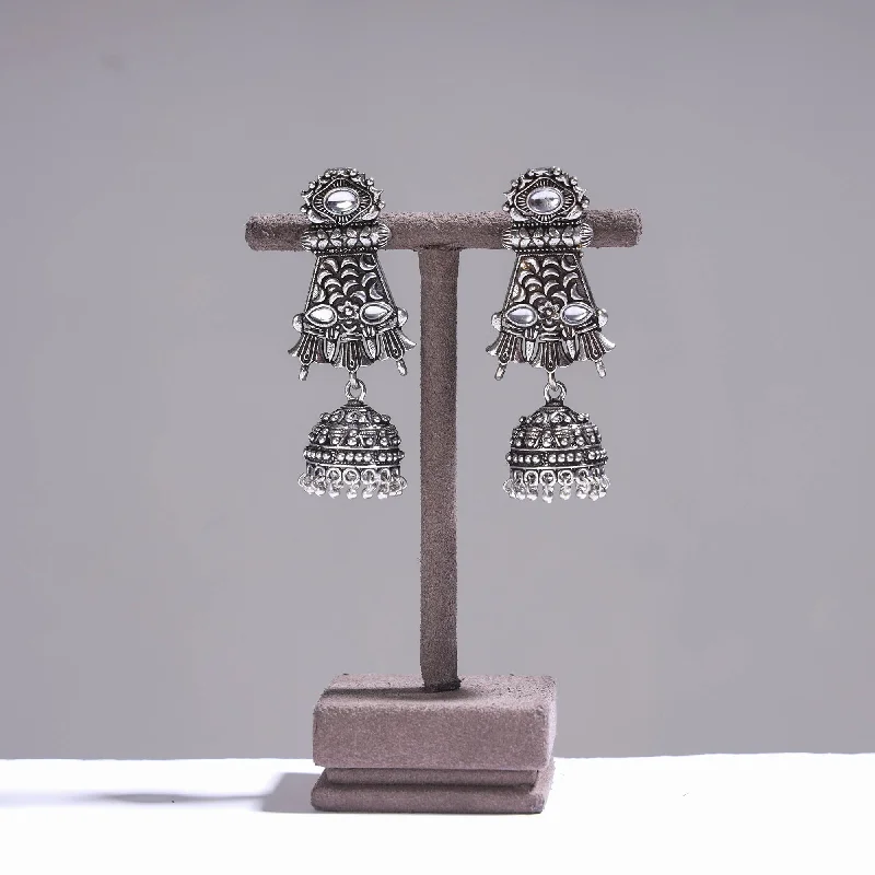 Save On Luxury Jewelry Pieces – Limited-Time Offers Antique Silver Finish Oxidised Brass Base Stone Work Jhumki Earrings