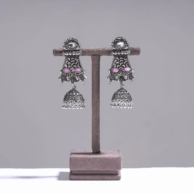 Get Your Favorite Jewelry At The Best Price Antique Silver Finish Oxidised Brass Base Stone Work Jhumki Earrings