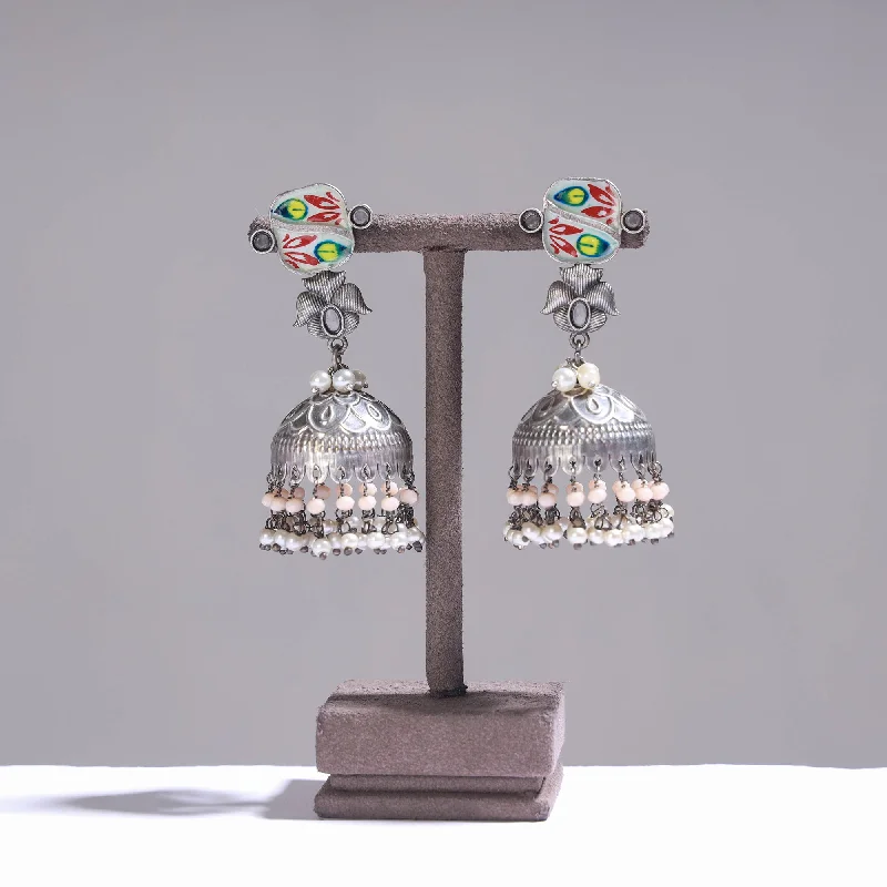The Perfect Jewelry Piece At The Perfect Price Antique Silver Finish Oxidised Brass Base Enamel Work Earrings