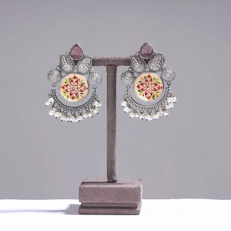 Special Sale On Handcrafted Jewelry – Shop Today Antique Silver Finish Oxidised Brass Base Enamel & Stone Work Earrings