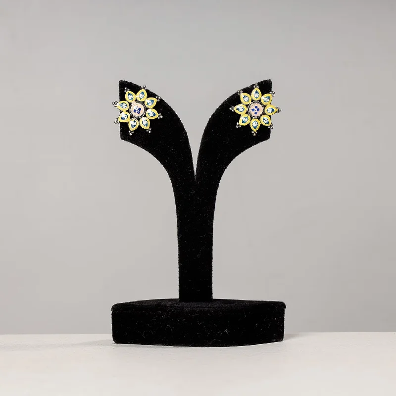 Last Chance To Grab Your Favorite Jewelry At A Discount Antique Silver Finish Oxidised Brass Base Enamel Work Stud Earrings