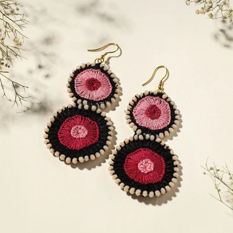 Hand Embroidered Fabart Beadwork Earrings by Rangila Dhaga