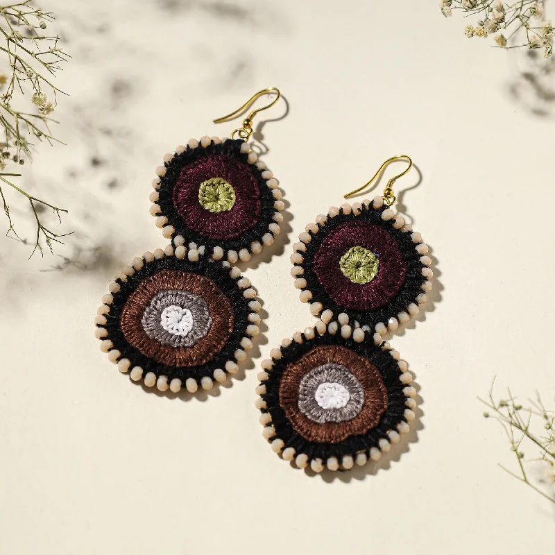 Hand Embroidered Fabart Beadwork Earrings by Rangila Dhaga