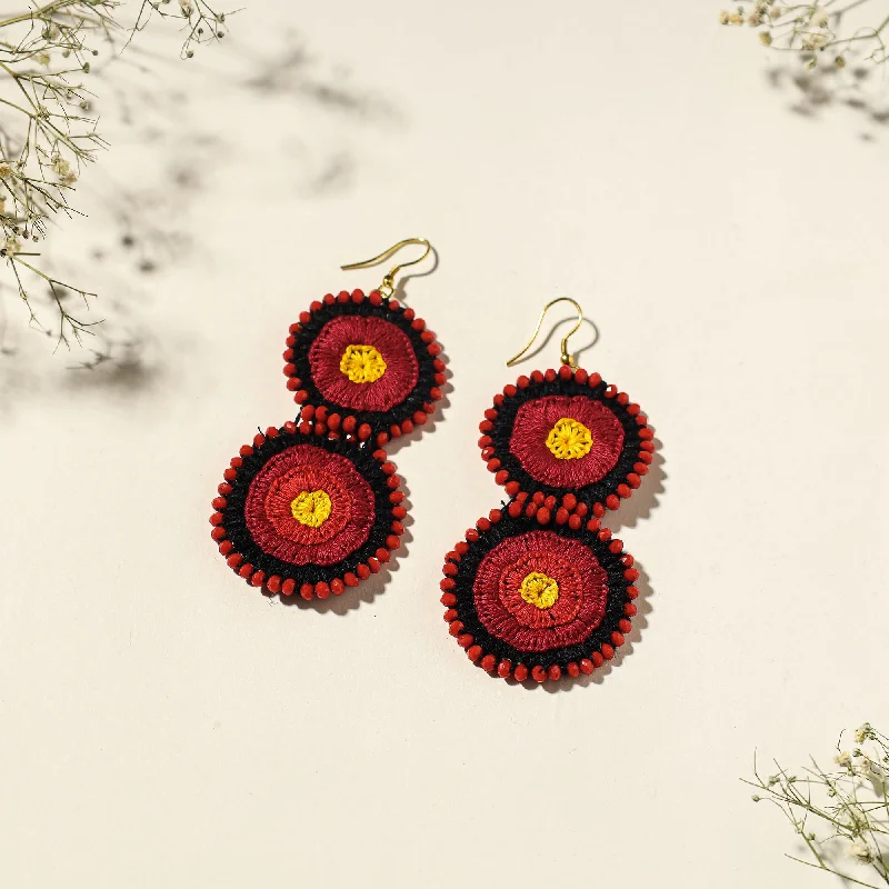 Hand Embroidered Fabart Beadwork Earrings by Rangila Dhaga