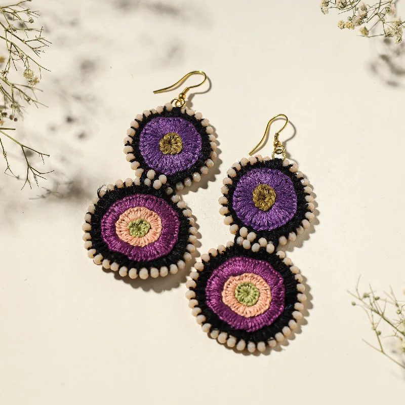 Hand Embroidered Fabart Beadwork Earrings by Rangila Dhaga