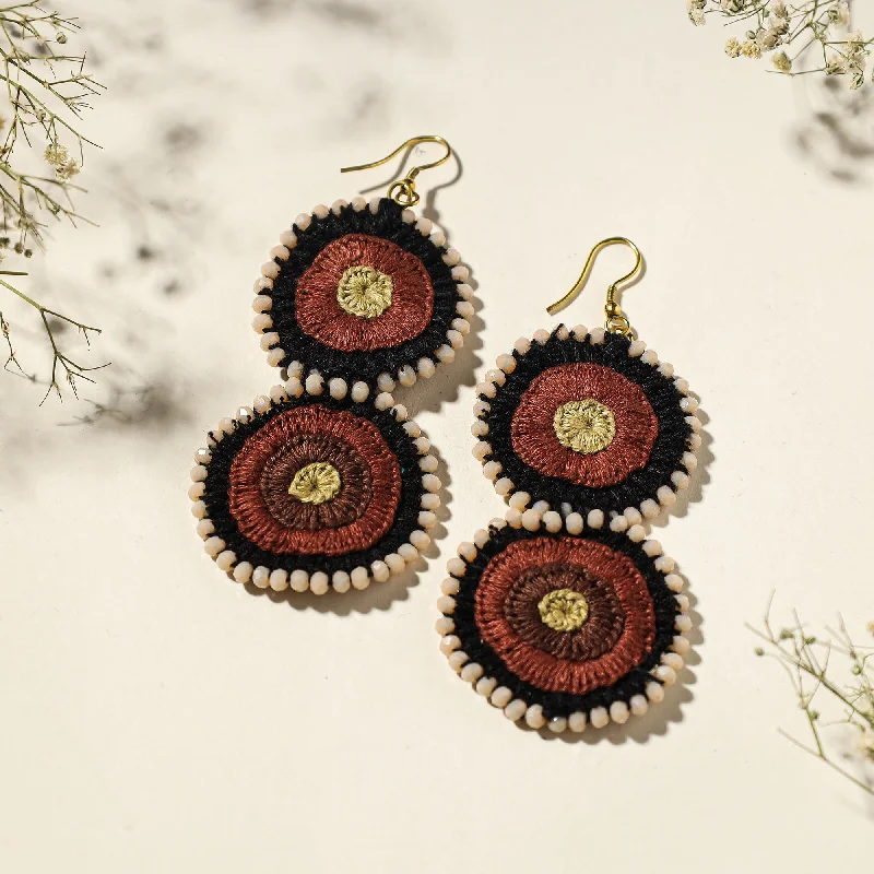 Hand Embroidered Fabart Beadwork Earrings by Rangila Dhaga