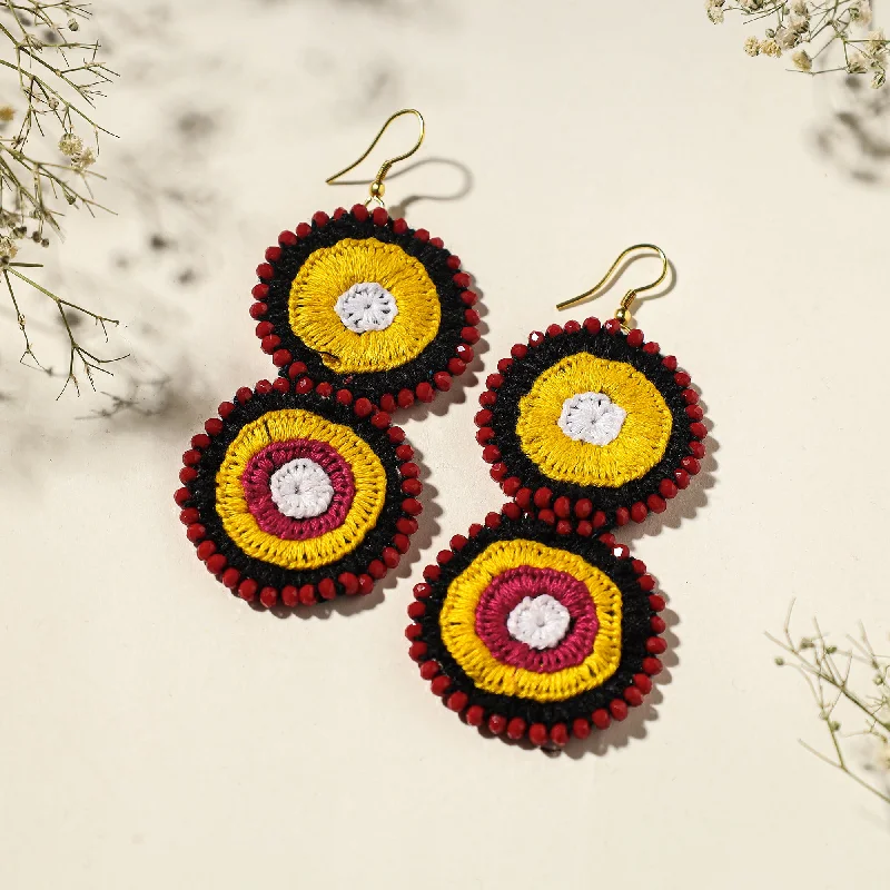 Hand Embroidered Fabart Beadwork Earrings by Rangila Dhaga