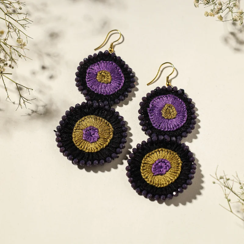 Hand Embroidered Fabart Beadwork Earrings by Rangila Dhaga