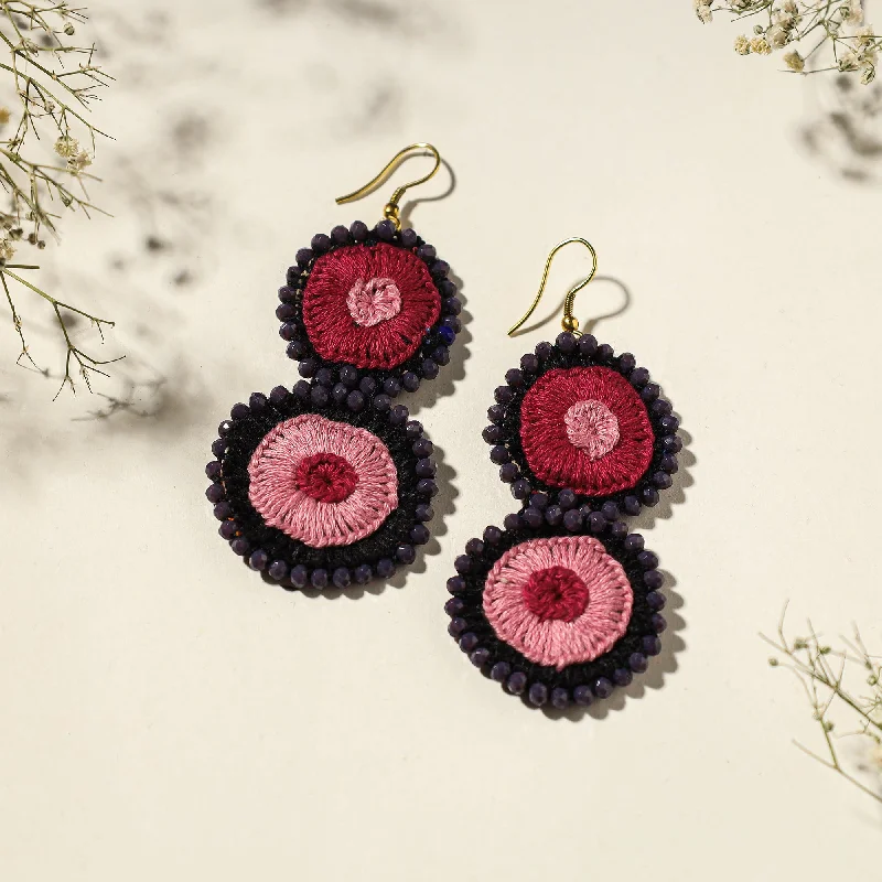 Hand Embroidered Fabart Beadwork Earrings by Rangila Dhaga