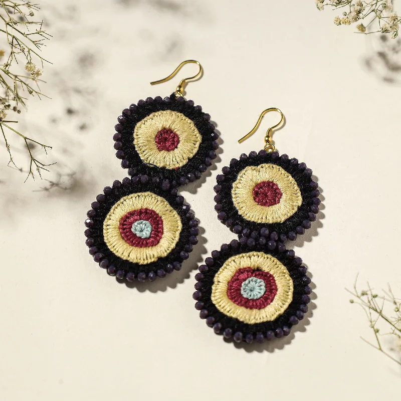 Hand Embroidered Fabart Beadwork Earrings by Rangila Dhaga