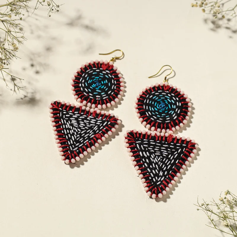 Hand Embroidered Fabart Beadwork Earrings by Rangila Dhaga