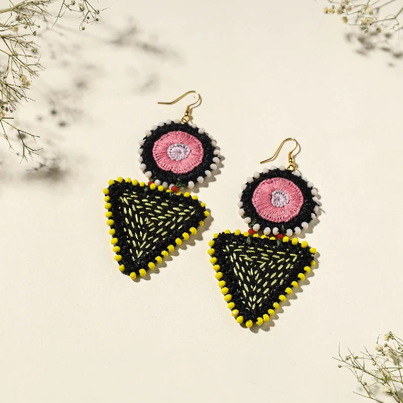 Hand Embroidered Fabart Beadwork Earrings by Rangila Dhaga