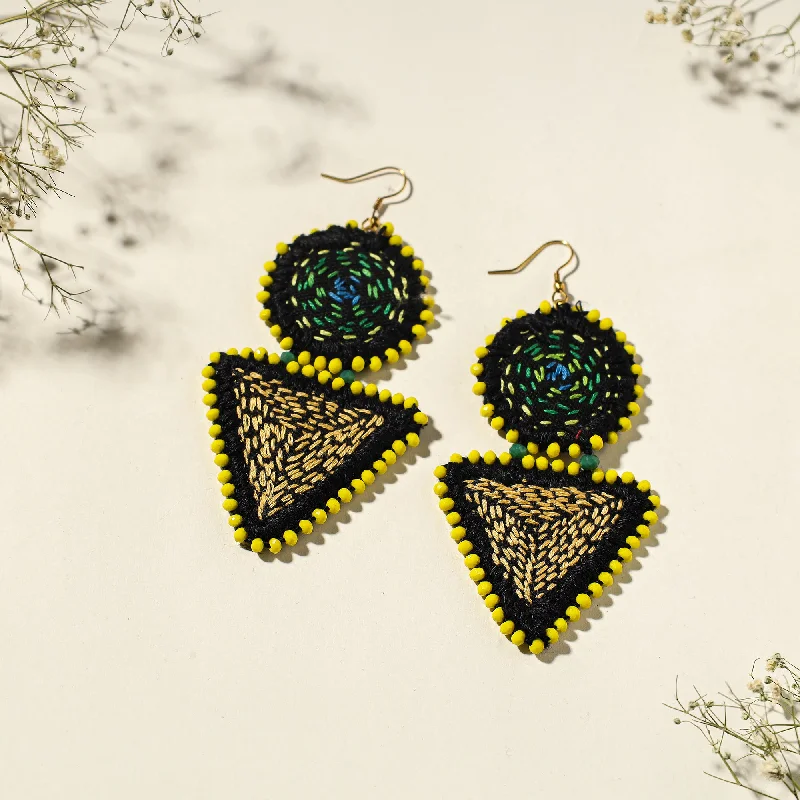 Hand Embroidered Fabart Beadwork Earrings by Rangila Dhaga