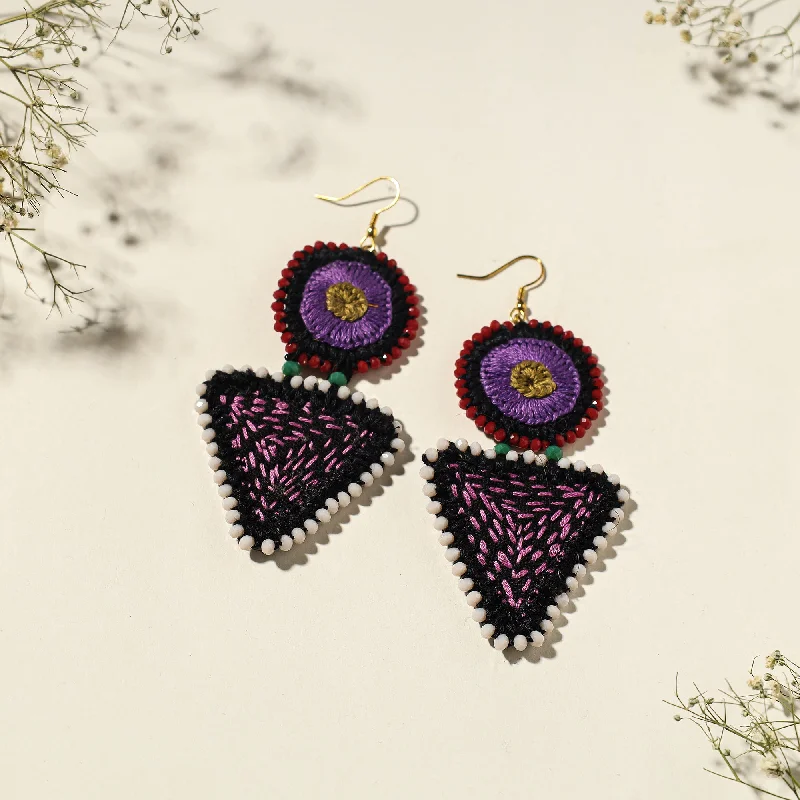 Hand Embroidered Fabart Beadwork Earrings by Rangila Dhaga