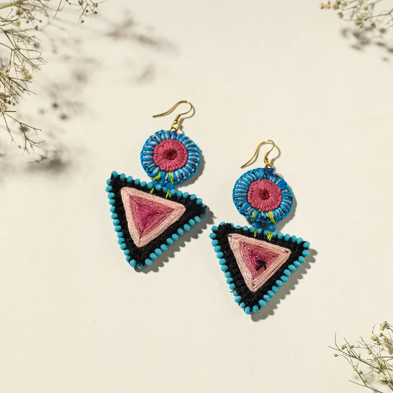 Hand Embroidered Fabart Beadwork Earrings by Rangila Dhaga