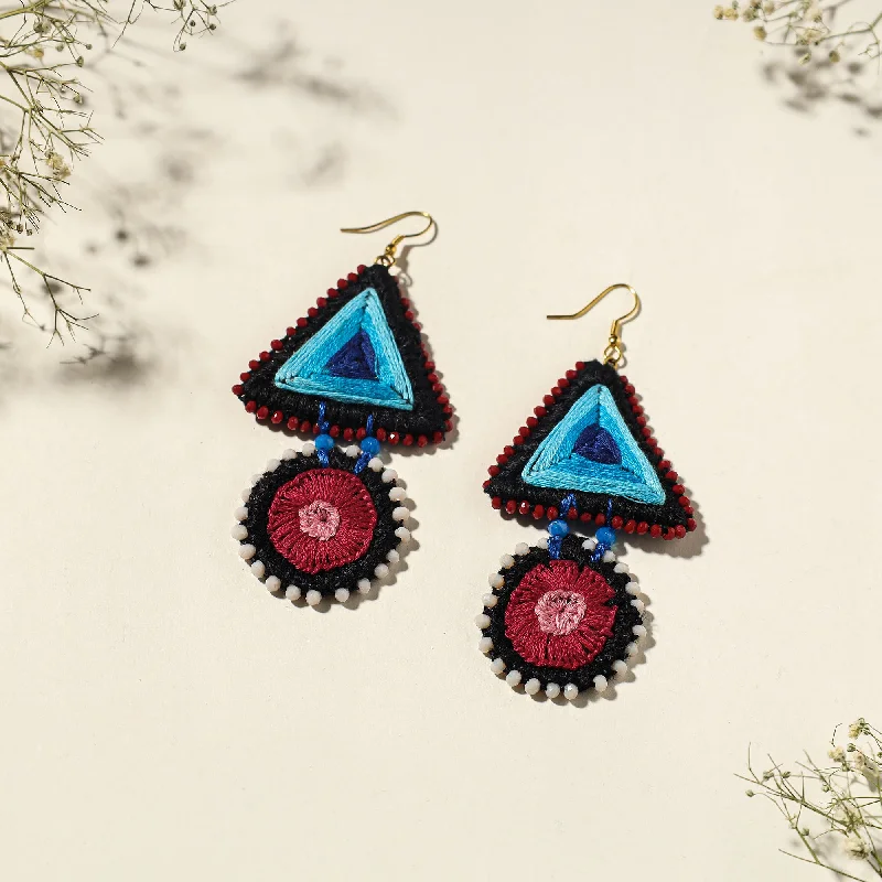 Hand Embroidered Fabart Beadwork Earrings by Rangila Dhaga