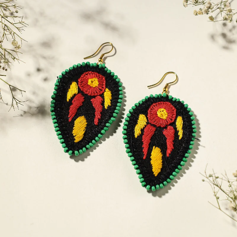 Hand Embroidered Fabart Beadwork Earrings by Rangila Dhaga